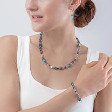 Load image into Gallery viewer, GeoCube Purple, Blue & Silver Necklace
