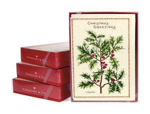 Cavallini & Co - Holly Branch 10 Pkt - Christmas Boxed Notecards
