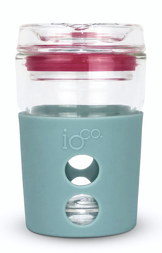 Eco Glass Coffee Travel Cup - Ocean Blue  Hot Pink Seal1