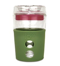 Load image into Gallery viewer, Eco Glass Coffee Travel Cup - Olive Green with Fluro Pink Seal
