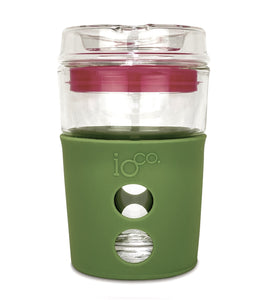 Eco Glass Coffee Travel Cup - Olive Green with Fluro Pink Seal