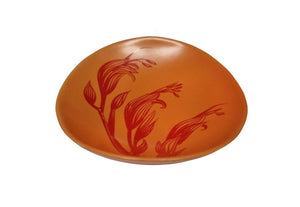 Jo Luping Design - Harakeke Flower 3 Red On Orange - 10cm Porcelain Bowl