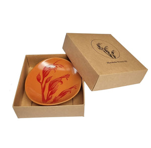 Jo Luping Design - Harakeke Flower 3 Red On Orange - 10cm Porcelain Bowl