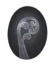Load image into Gallery viewer, Jo Luping – Ponga Frond 2 White On Charcoal 24cm Porcelain Bowl
