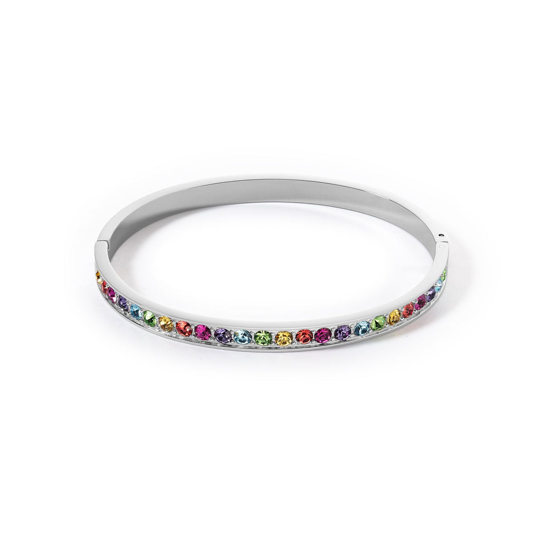 Bangle Stainless Steel & Crystals Silver Multicolour 19cm