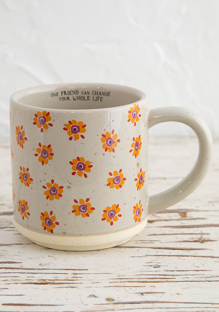 Ceramic mug bungalow yellow flowers
