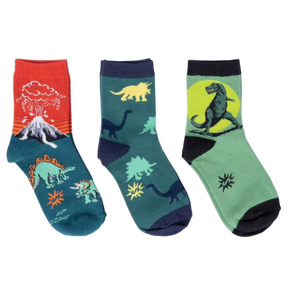 Dinosaur Days Kids Glow In The Dark Crew Socks Pack of 3