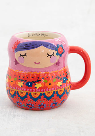 Folk mug nesting doll red multicolour ceramic