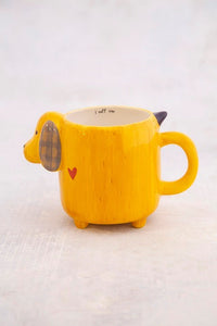 Folk mug yellow dog painted ceramic