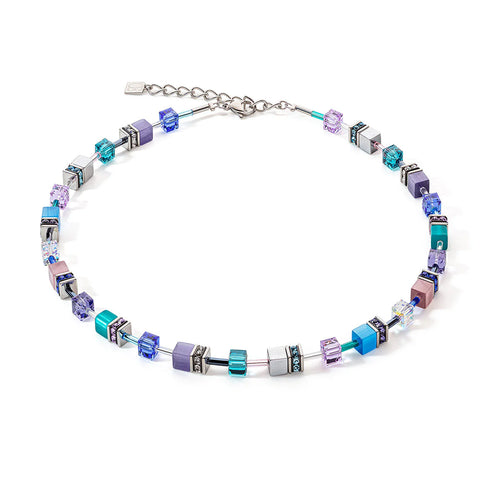 GeoCube Purple, Blue & Silver Necklace 