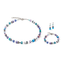 Load image into Gallery viewer, GeoCube Purple, Blue &amp; Silver Earrings
