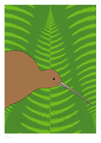 Hansby Design brown kiwi on green art print