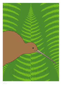 Hansby Design brown kiwi on green art print