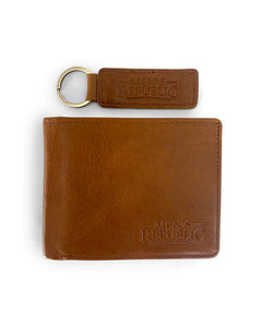 Men's Republic Leather Wallet and Keyring Set - Brown