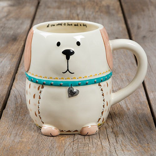 Folk mug love and a dog painted ceramic