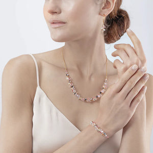 Radiating Adjustable Gold, Silver & Shimmering Pink Necklace