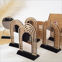 Load image into Gallery viewer, Rattan Earring Stand With Mirror - Split Arch
