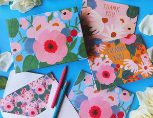 Roger La Borde - Big Pink Flower 8 Pkt - Thank You Boxed Notecards