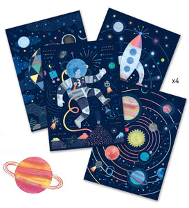 Djeco scratch cards cosmic mission contents