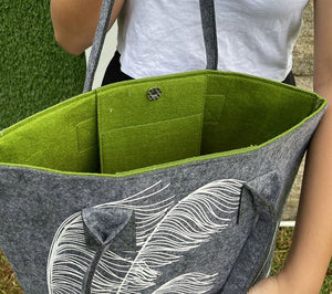Toetoe Grey & Green - Shoulder Tote Bag