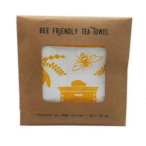 Wolfkamp and Stone bee friendly tea towel packaged