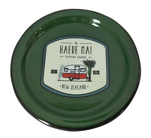 Haere mai green enamel small plate